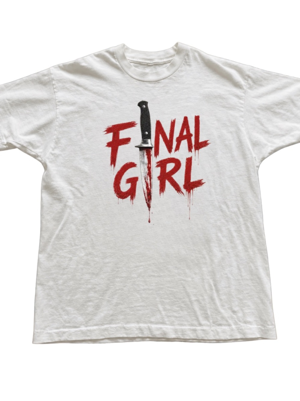 White Tee with Red 'FINAL GIRL' Knife Graphic